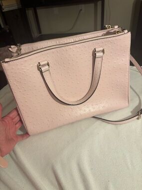 Kate Spade Loden Bristol Drive Ostrich satchel in ‘Posypink’ #businesswear